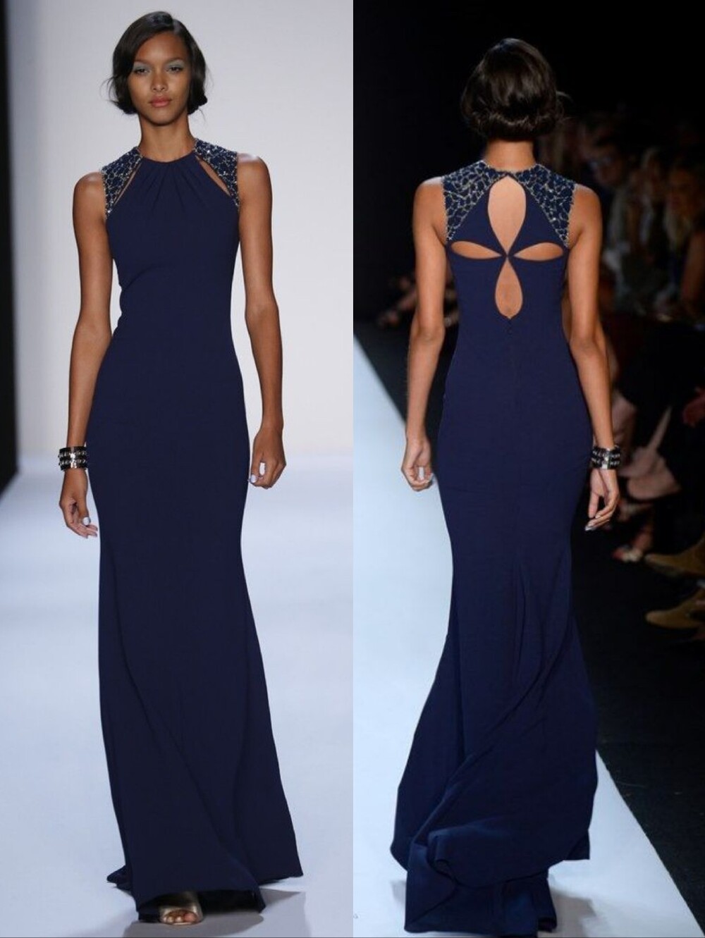 Badgley Mischka Beaded Cut Out Evening Gown Floor Length Blue Formal Size 12